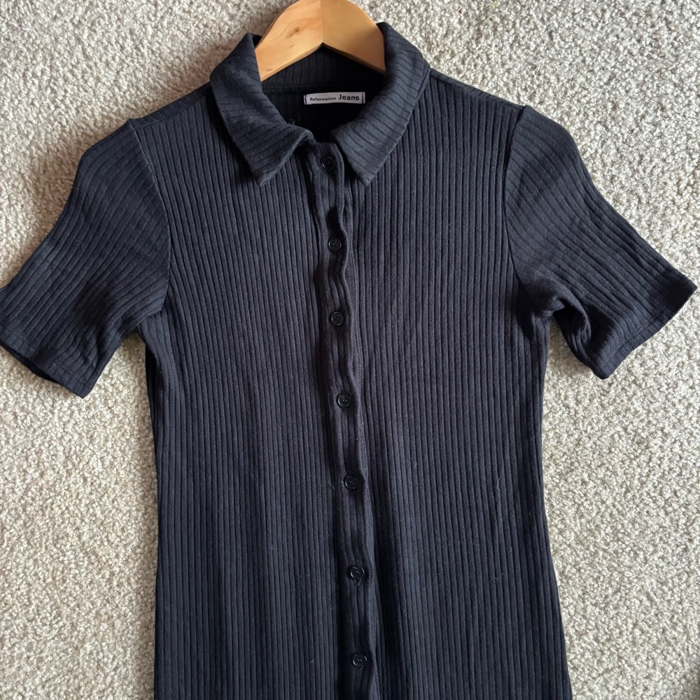 Reformation Black Ribbed Button-Front Midi Dress - Picture 11 of 13
